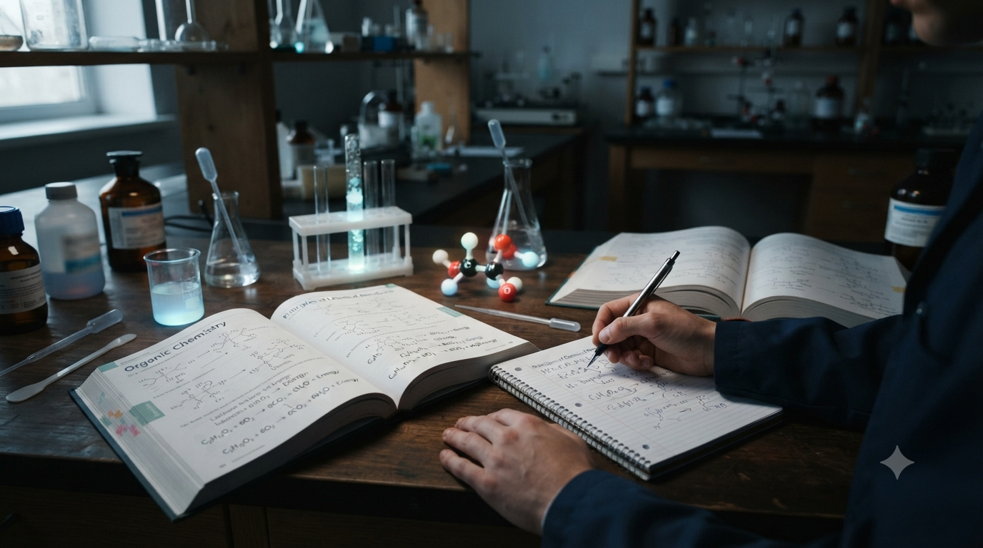 Chemical formulas, balanced equations, molecules, and reactants and products showing how chemical reactions can be understood through formulas