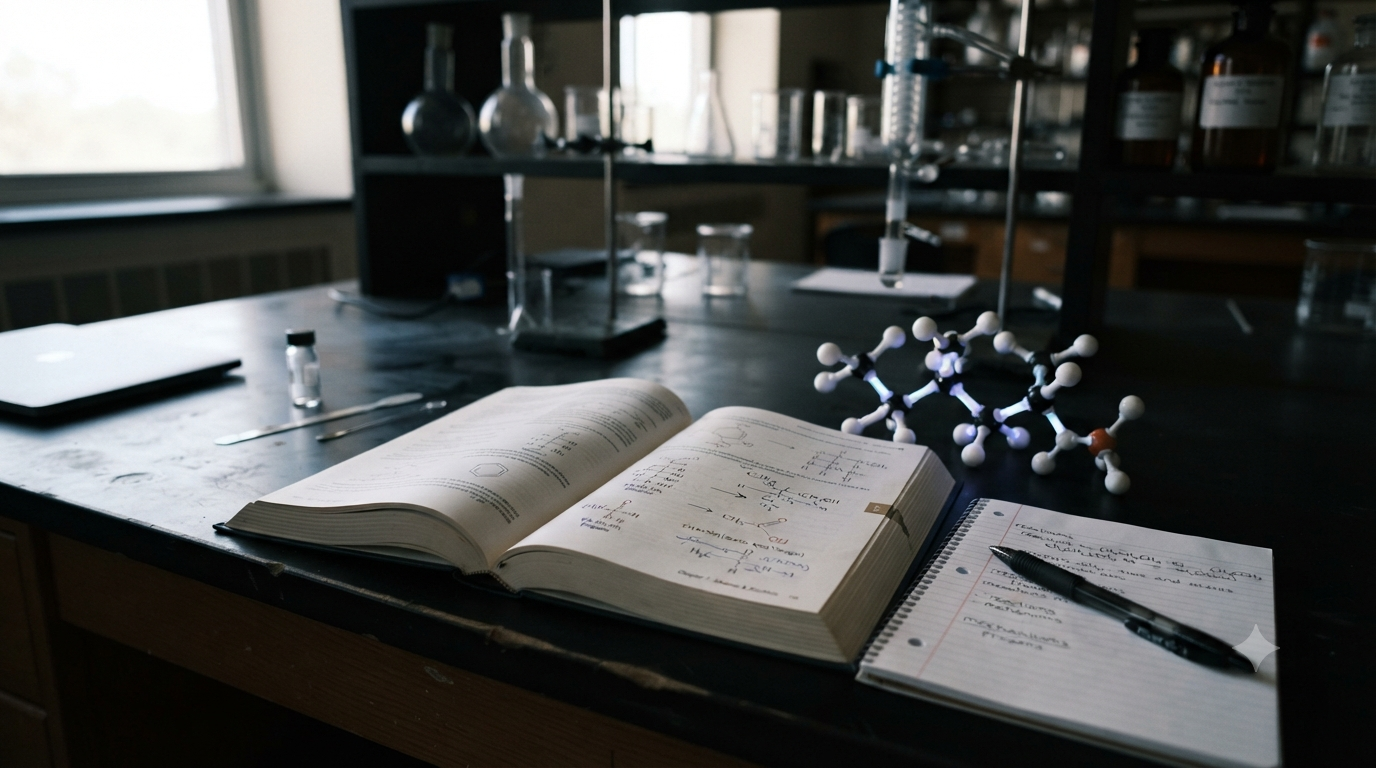 Condensed chemical formulas such as CH₃CH₂OH and CH₃COOH with organic chemistry diagrams and molecular models