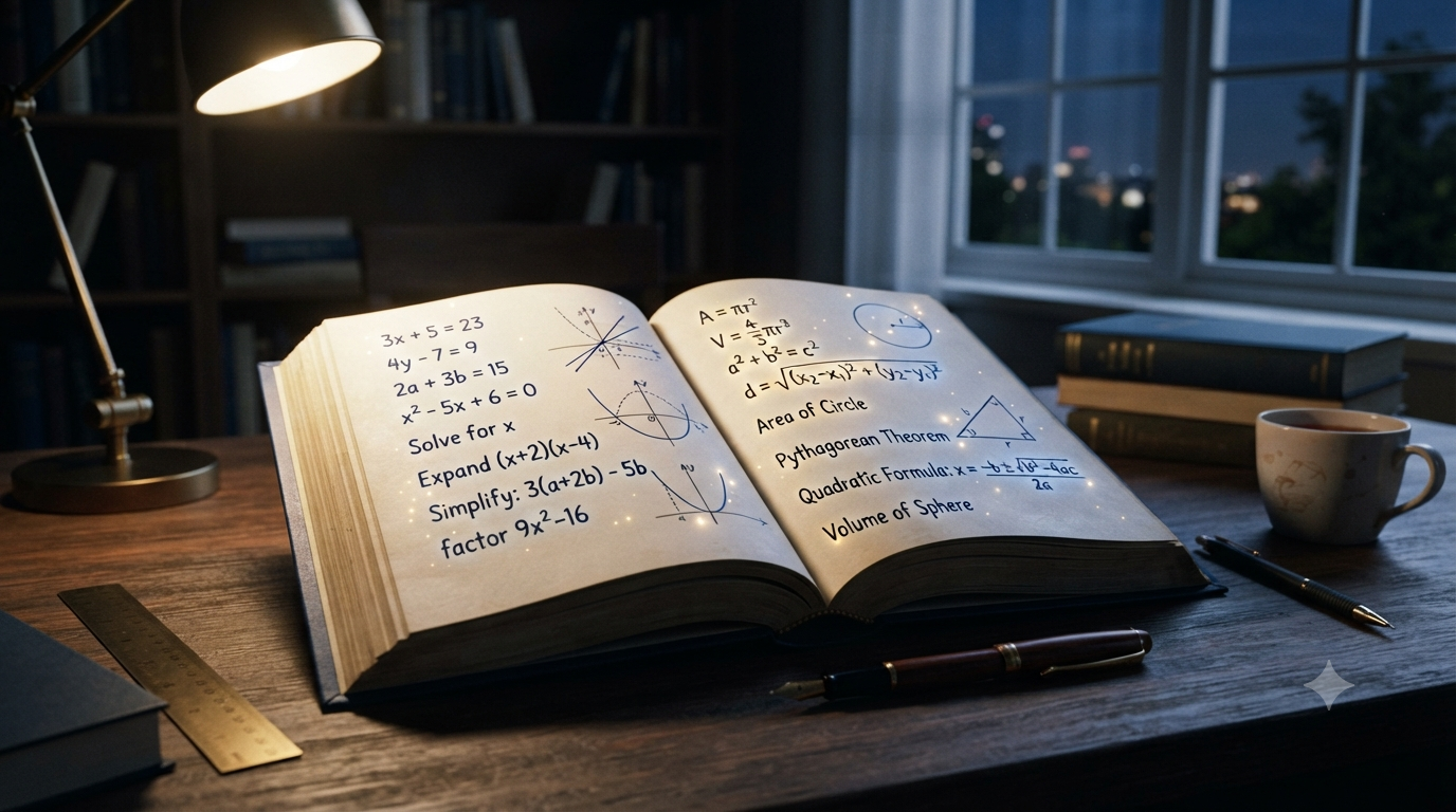 Mathematical expressions and formulas with algebraic examples and equations