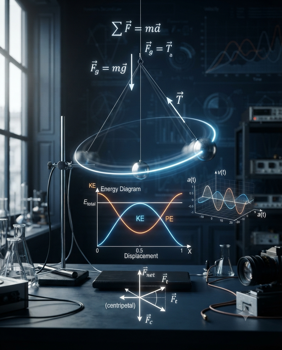 Physics equations, force vectors, motion and energy concepts