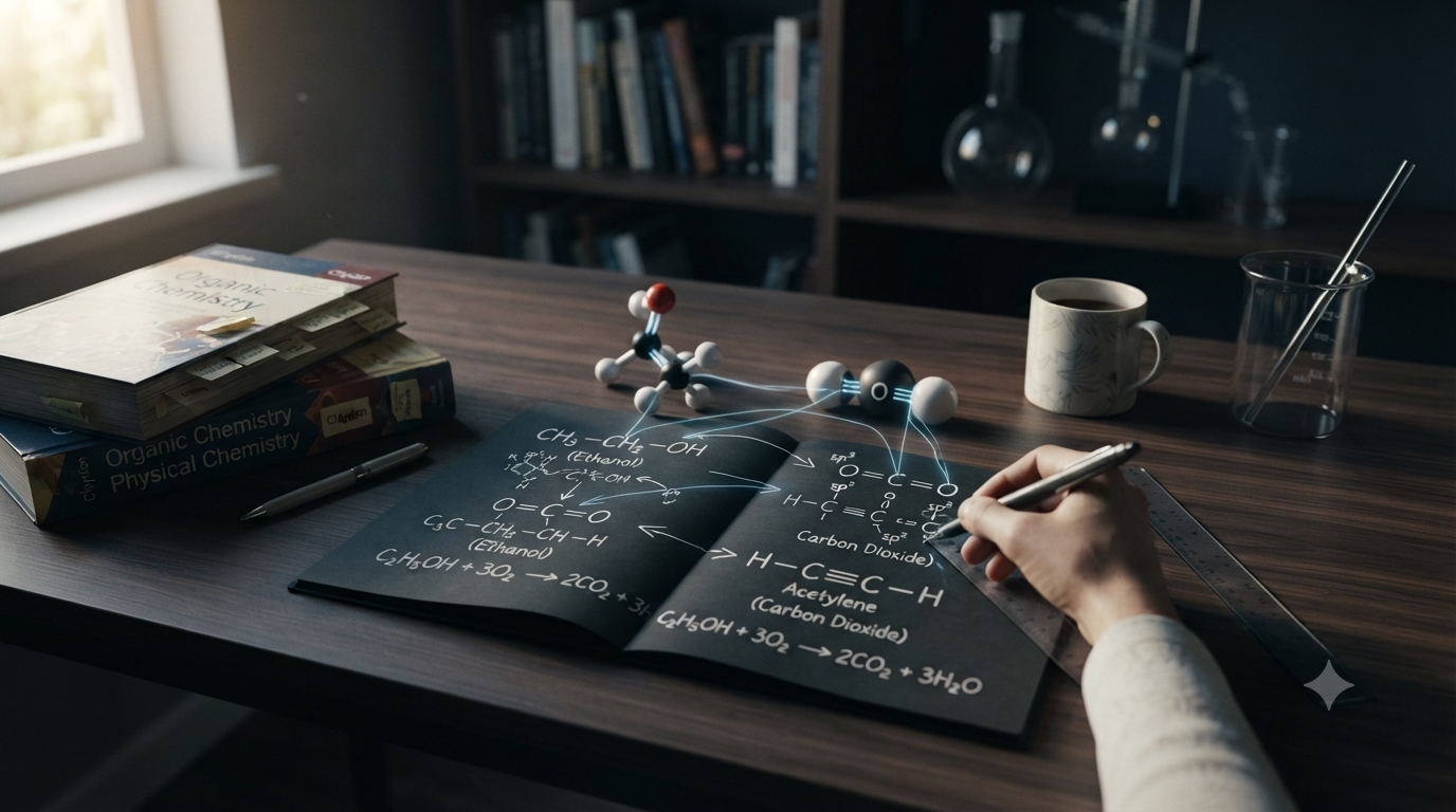 Structural formula showing atoms, chemical bonds, and molecular structures in chemistry