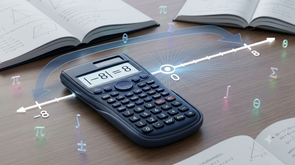 Absolute Value Calculator showing the calculation of the absolute value of negative eight as eight.