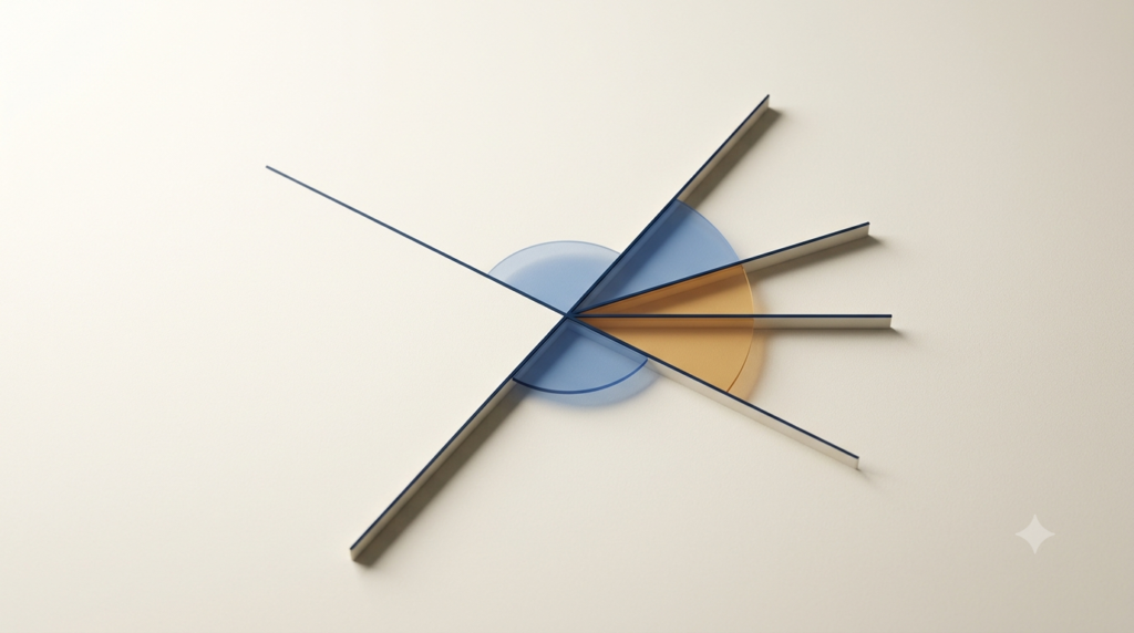3D geometry diagram illustrating adjacent angles, vertical angles, and a linear pair formed by intersecting lines.