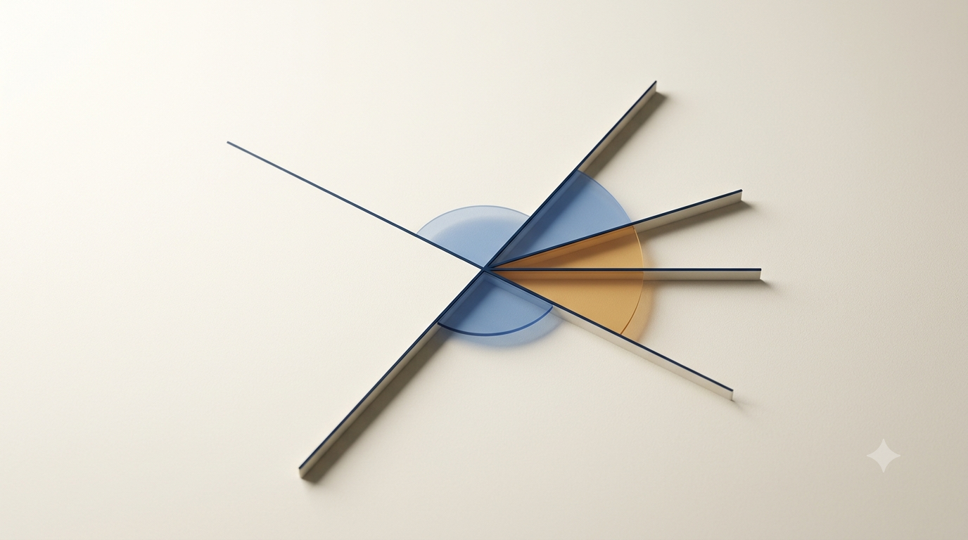 3D geometry diagram illustrating adjacent angles, vertical angles, and a linear pair formed by intersecting lines.