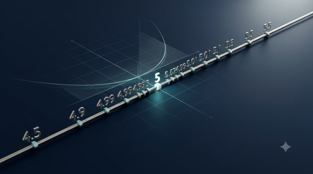 3D number line showing values approaching 5 from both directions in calculus.
