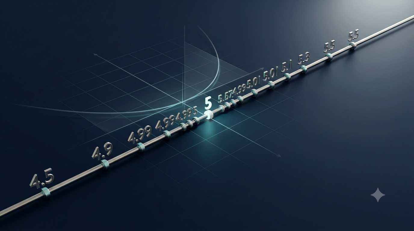 3D number line showing values approaching 5 from both directions in calculus.