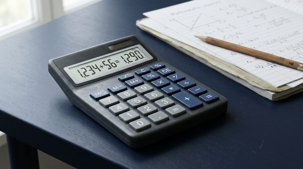 Realistic 3D render of a basic calculator for everyday mathematical calculations