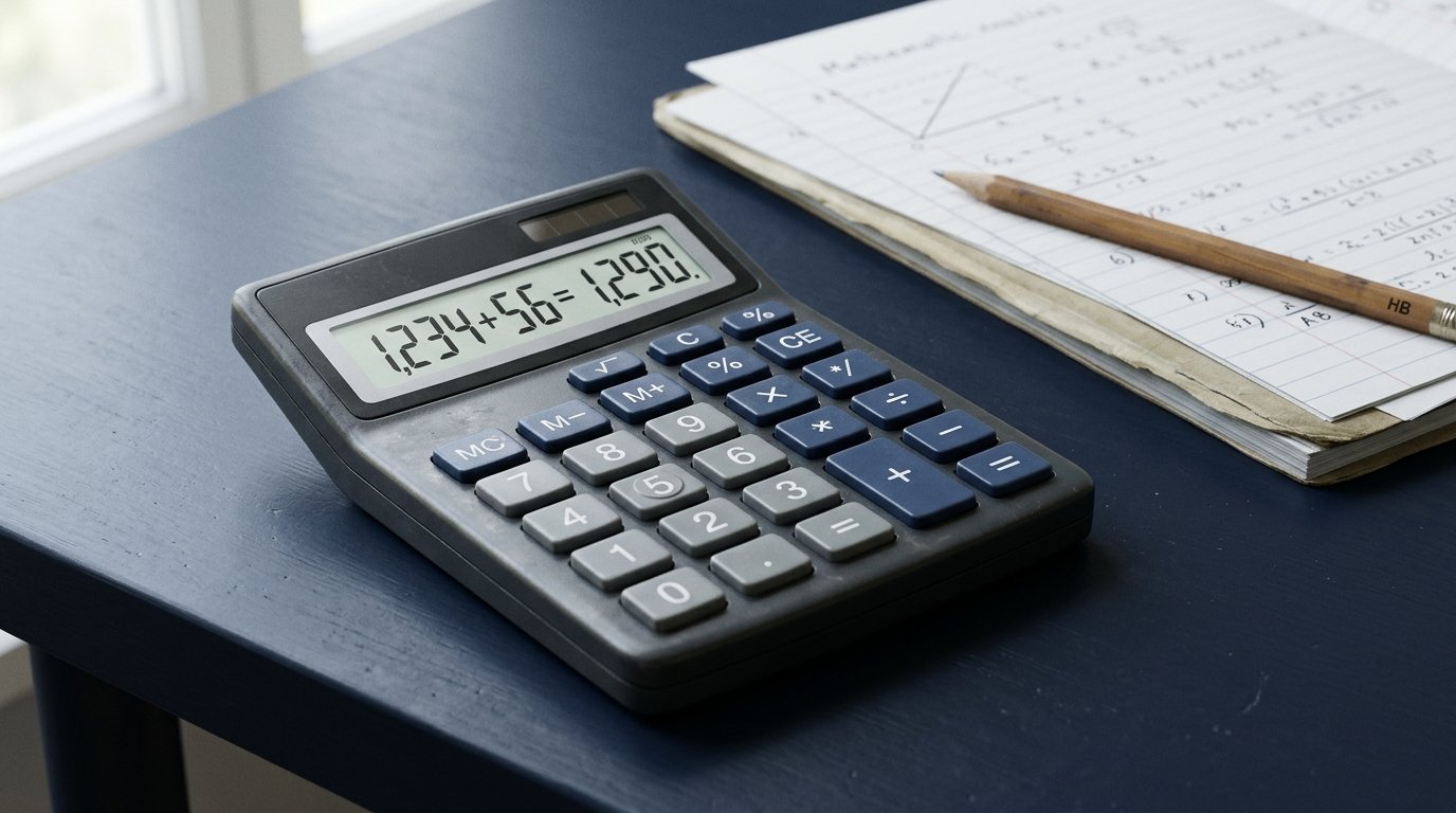 Realistic 3D render of a basic calculator for everyday mathematical calculations
