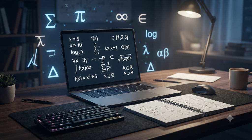 3D illustration of mathematical notation used in computer science