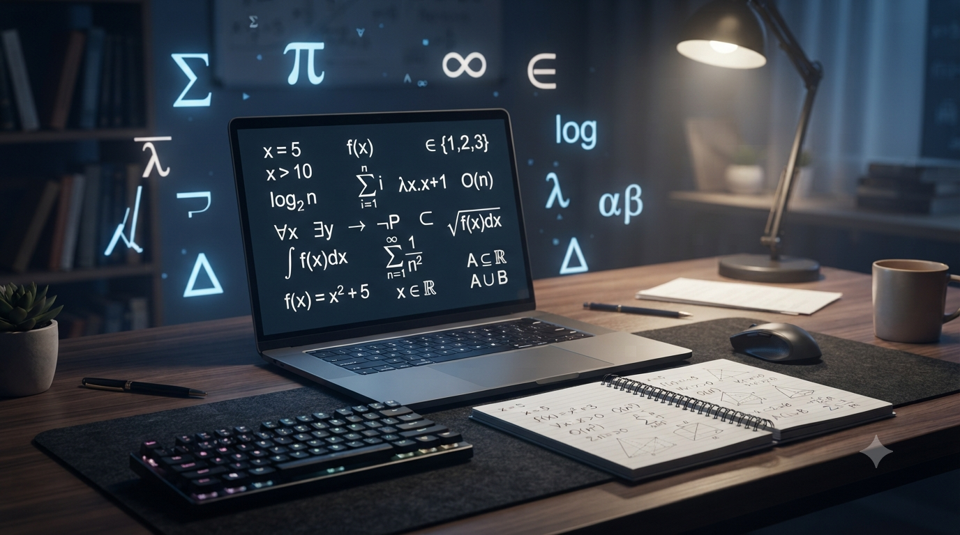 3D illustration of mathematical notation used in computer science