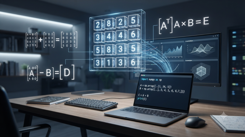 3D visualization of basic matrix operations used in computer science