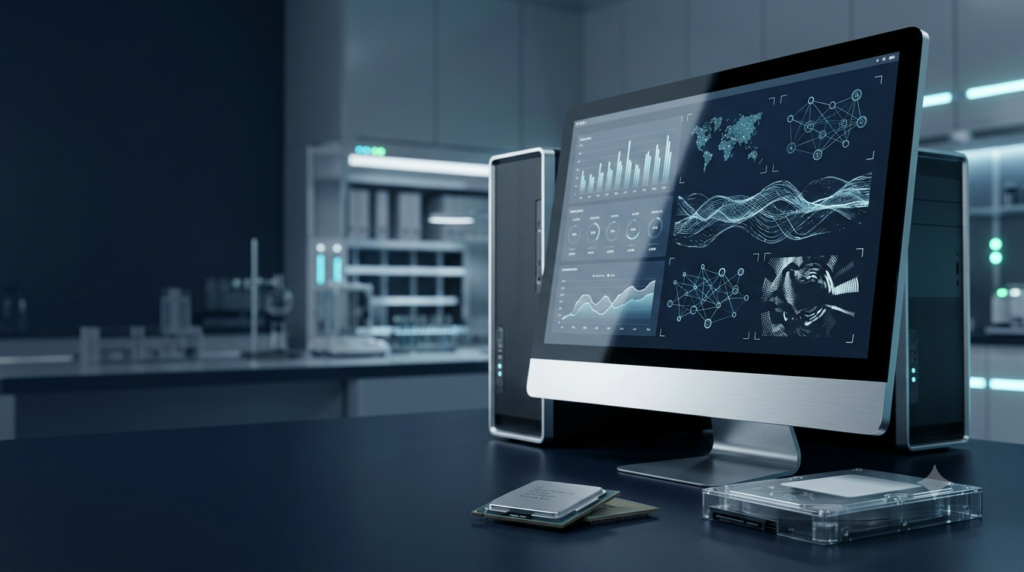 Modern desktop computer illustrating the characteristics and main capabilities of computers