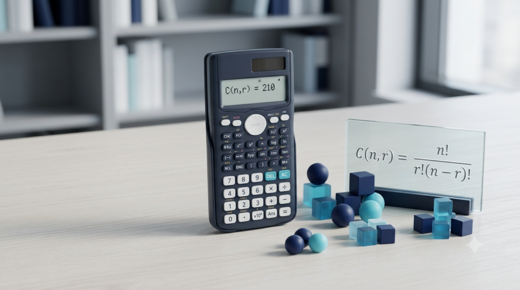 3D combination calculator with mathematical formula and selected geometric objects
