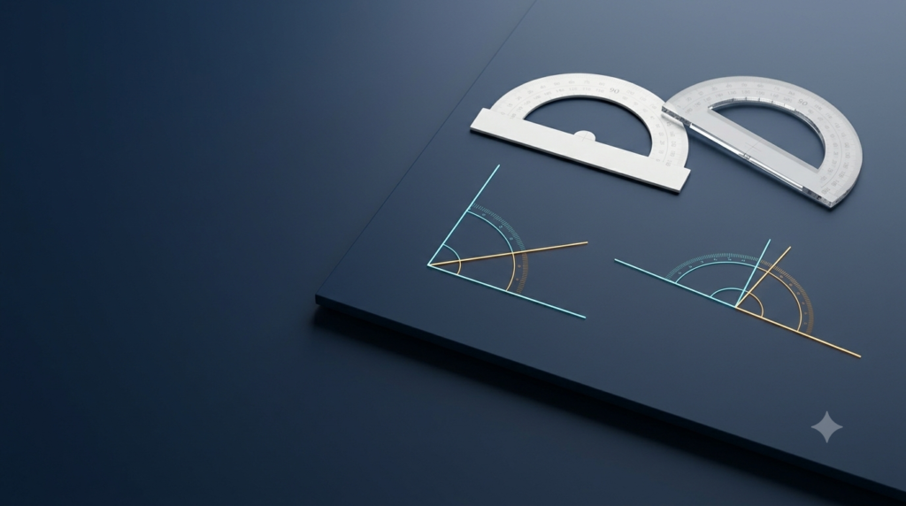 3D geometry illustration showing right and straight angles for a complementary and supplementary angle calculator.