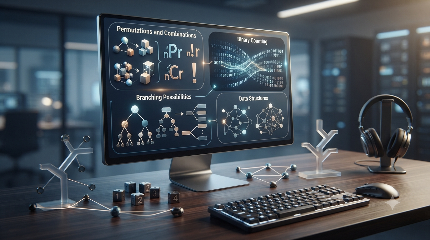 Realistic 3D illustration of counting principles used in computer science