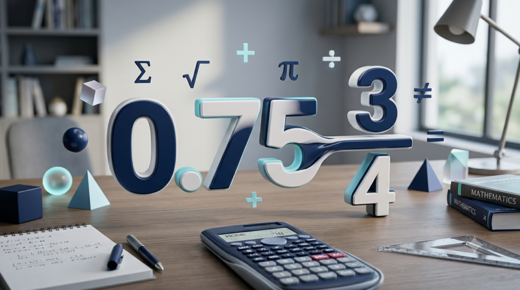 Decimal to Fraction Converter showing 0.75 converted into the simplified fraction 3/4