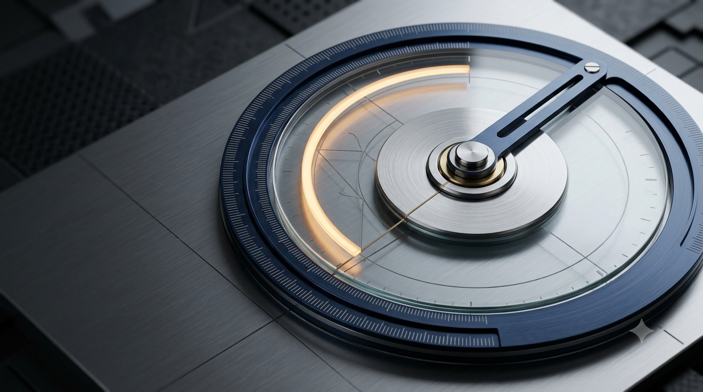 Realistic 3D illustration of a circular angle-measuring instrument representing degrees and radians in trigonometry.