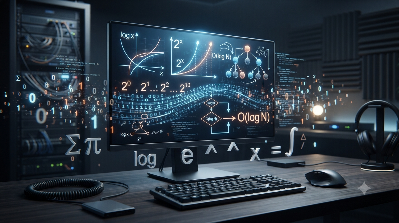 3D illustration of exponents and logarithms used in computer science