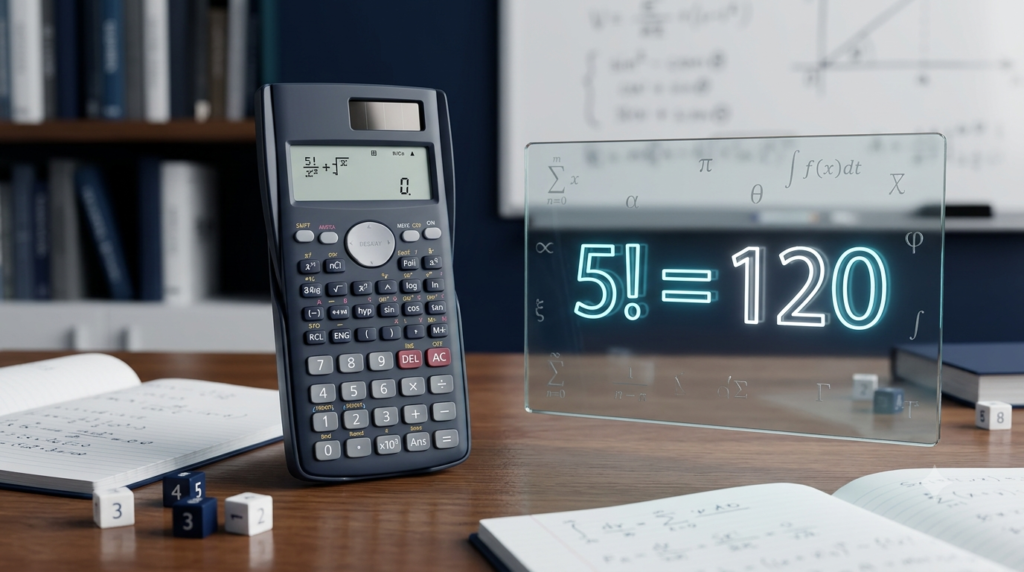 Factorial Calculator showing factorial calculations and mathematical numbers