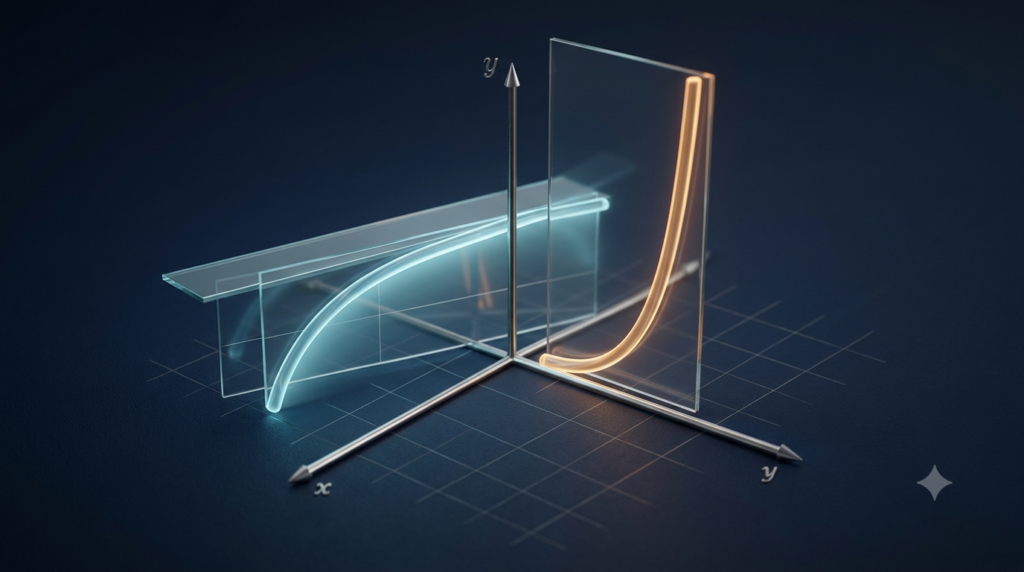 Realistic 3D mathematical graphs illustrating finite and infinite limits in calculus.