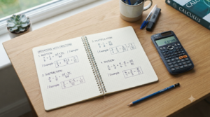 Fraction formulas and basic operations for adding, subtracting, multiplying, and dividing fractions