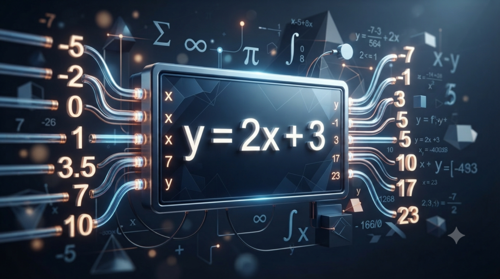 Realistic 3D illustration showing a general formula working with many different values