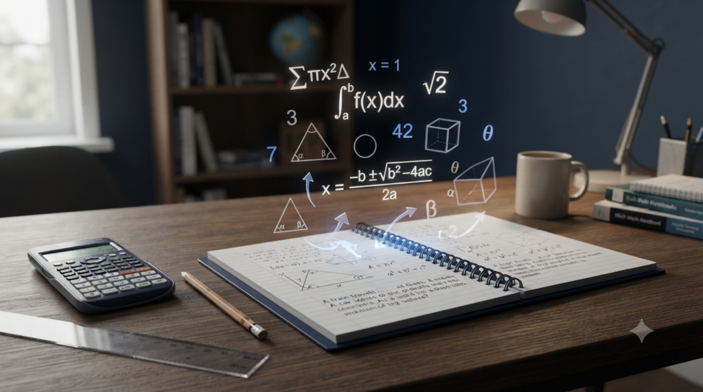 Realistic 3D illustration of applying mathematical formulas to solve word problems