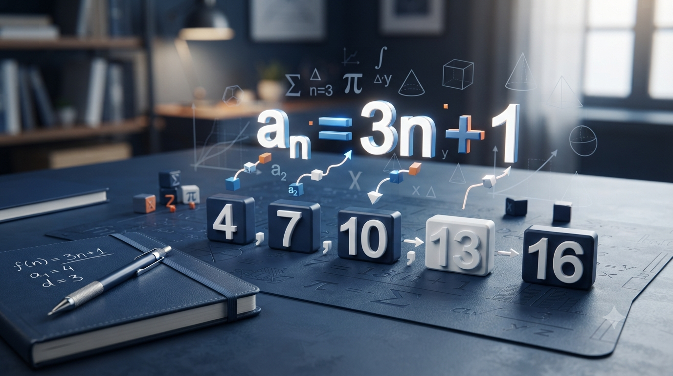 Realistic 3D illustration showing a number pattern converted into a mathematical formula