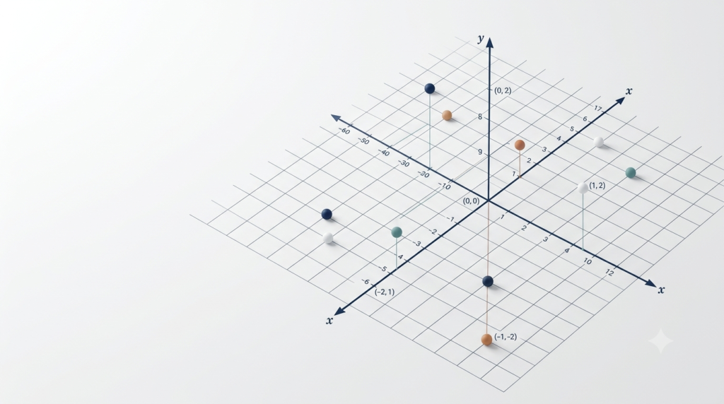 3D coordinate plane showing plotted points across four quadrants with x-axis and y-axis
