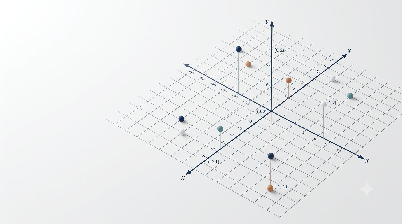 3D coordinate plane showing plotted points across four quadrants with x-axis and y-axis
