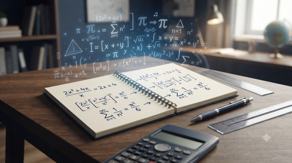 Realistic 3D mathematics formulas being simplified step by step
