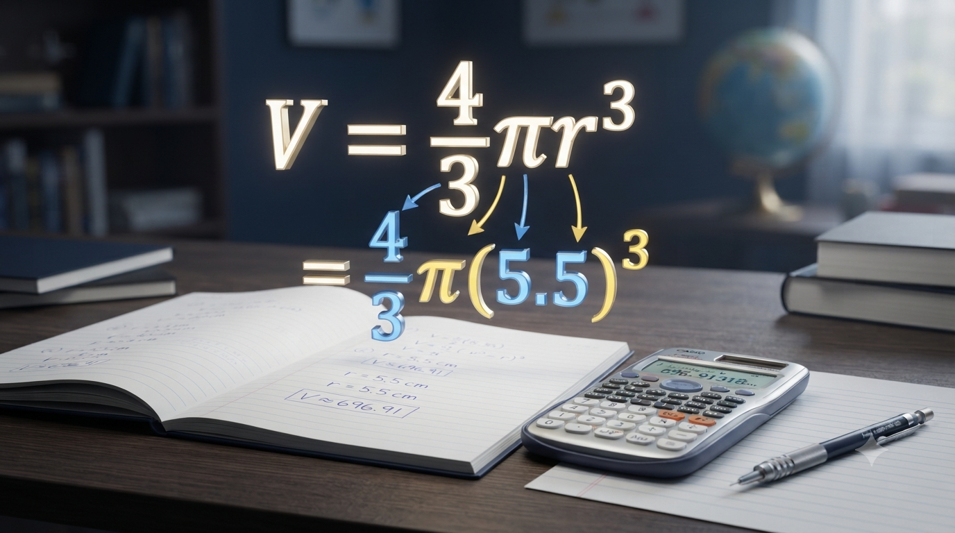 3D illustration of substituting values into mathematical formulas