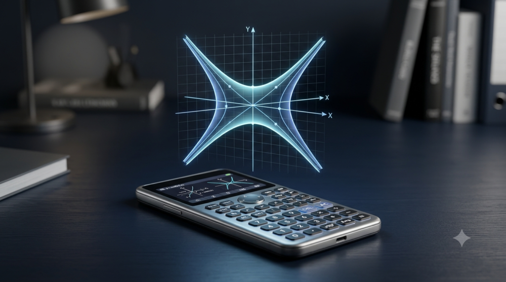 3D scientific calculator with hyperbolic curves representing a hyperbolic function calculator
