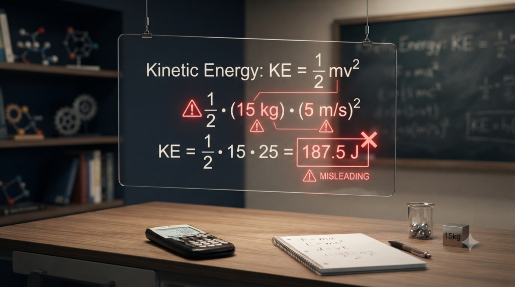 Realistic 3D illustration showing incorrect substitution in a mathematical formula