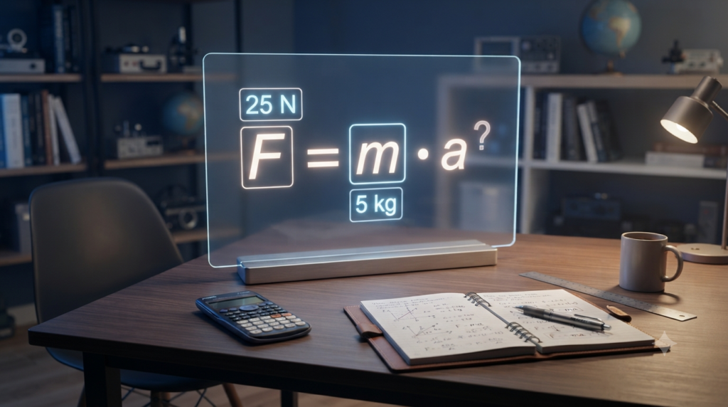 3D illustration showing known and unknown quantities in a formula