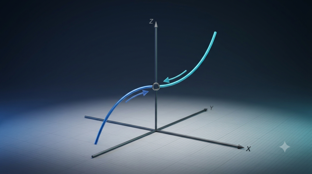 3D mathematical graph illustrating left-hand and right-hand limits in calculus