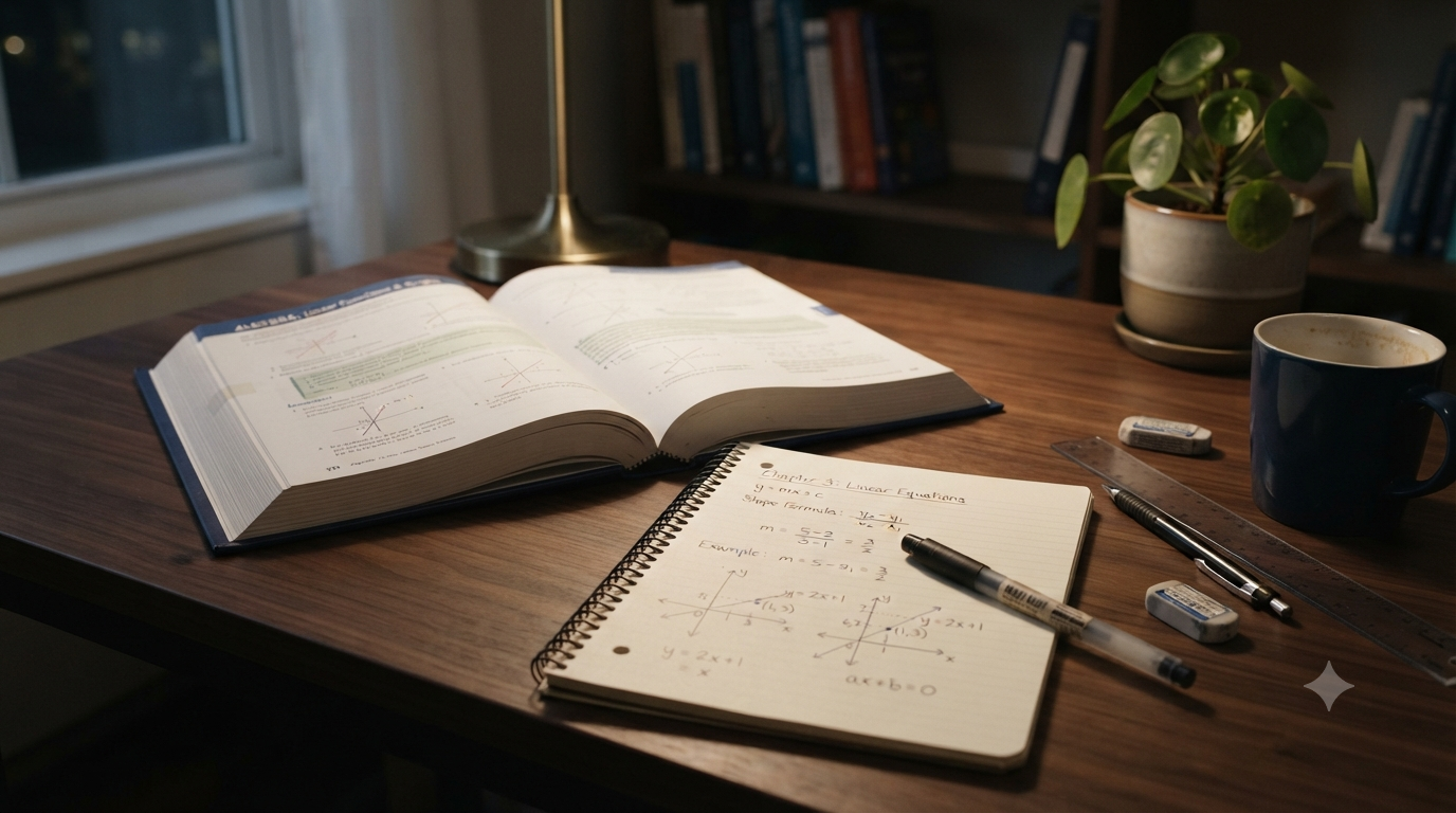 Linear equation formulas with algebra equations, slope, intercepts, and straight-line graphs for beginners