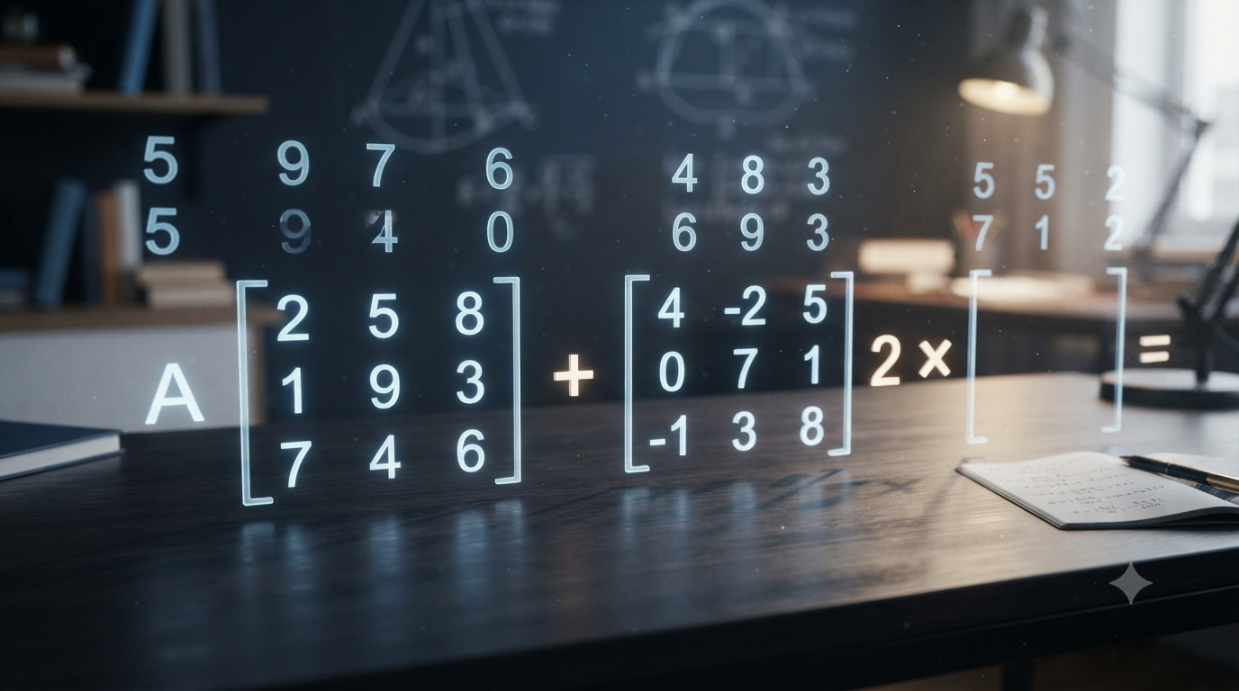 3D visualization of matrix addition and scalar multiplication rules
