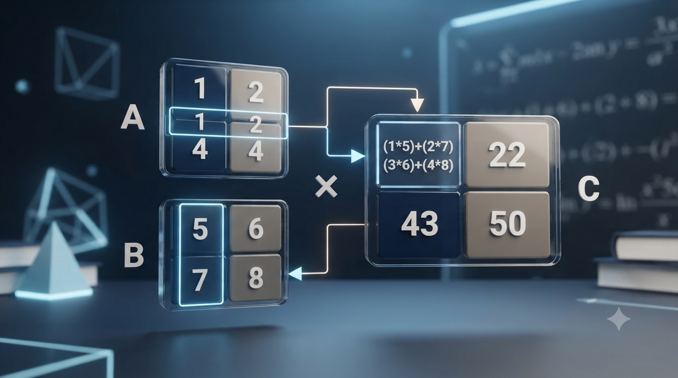 3D illustration showing matrix multiplication using rows and columns