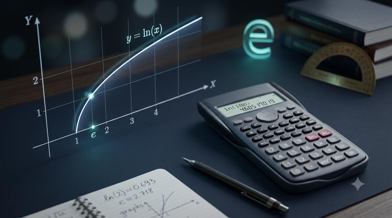 Natural Logarithm Calculator with a scientific calculator and logarithmic curve visualization