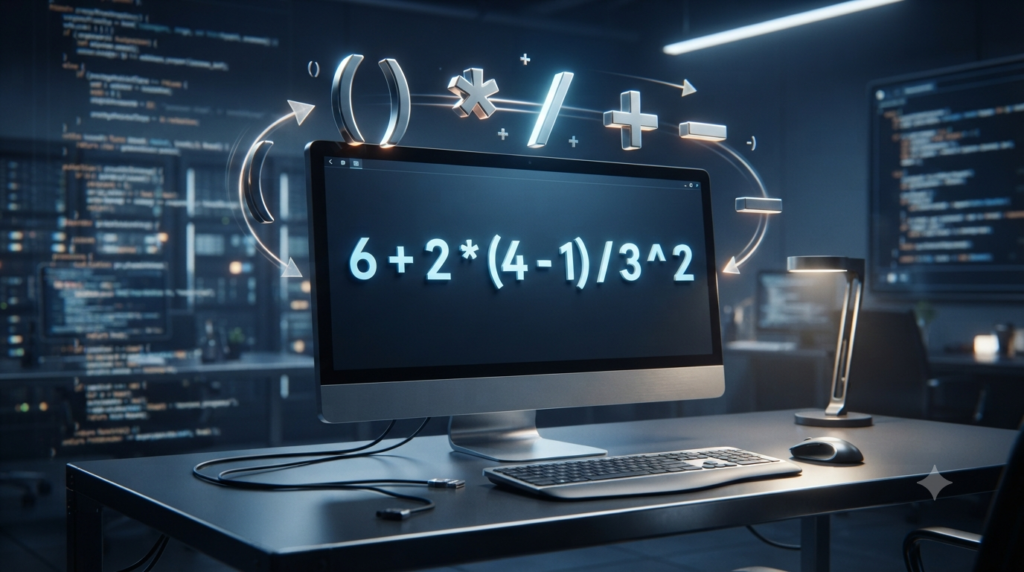 3D illustration of order of operations in computer science calculations