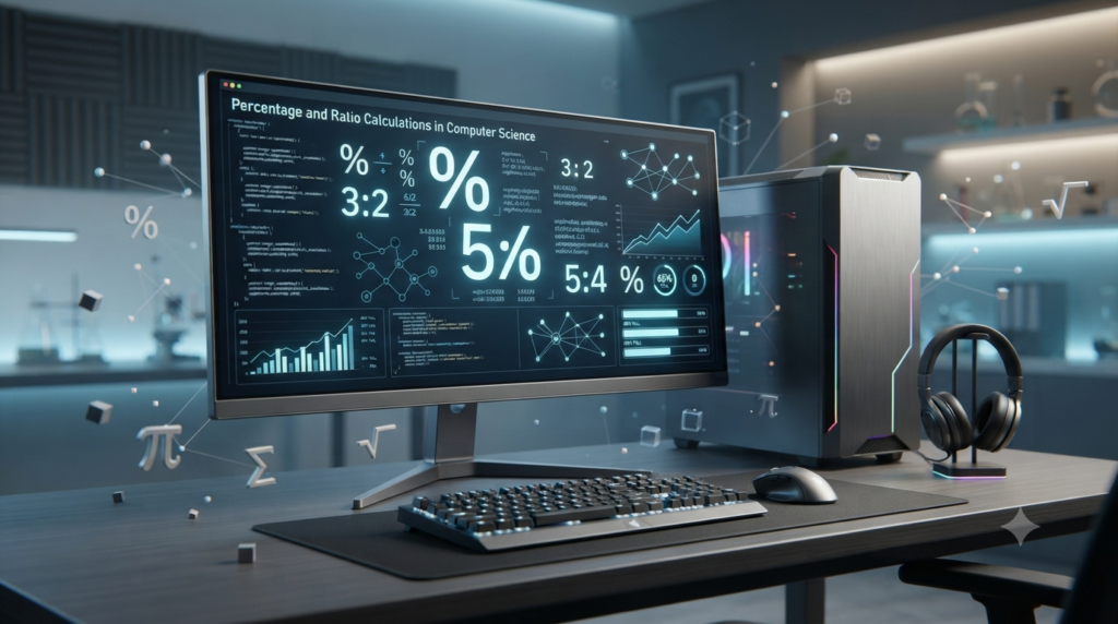 3D illustration of percentage and ratio calculations used in computer science