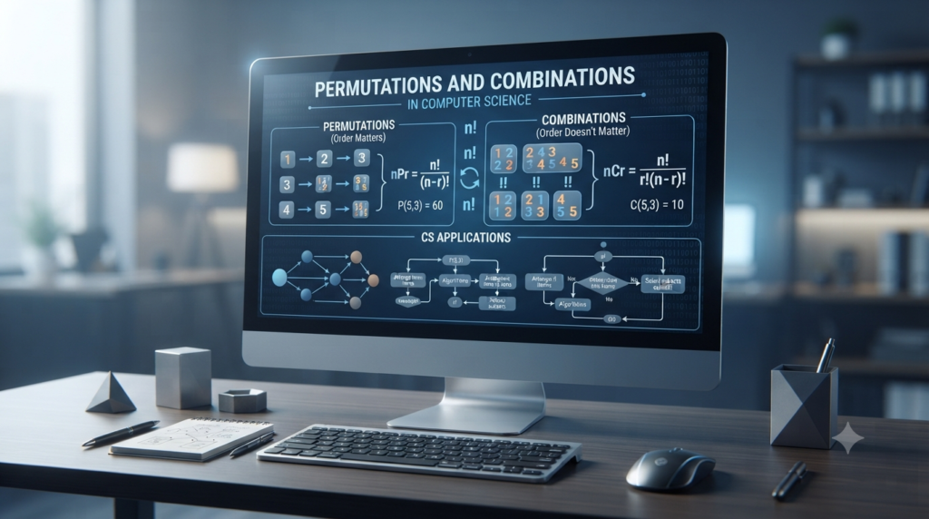 Realistic 3D visualization of permutations and combinations used in computer science