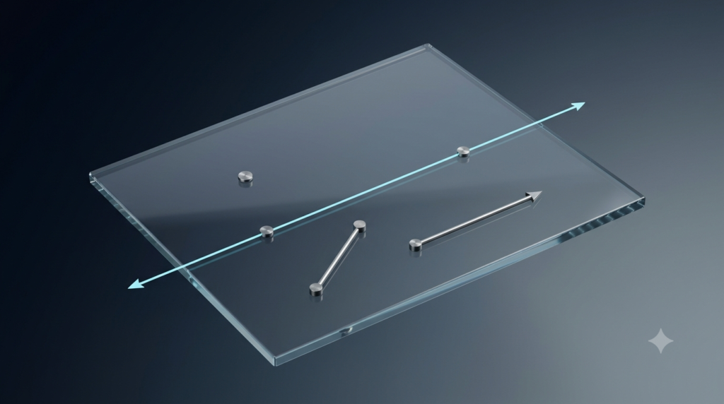 Realistic 3D illustration of points, a straight line, a line segment, a ray, and a geometric plane.