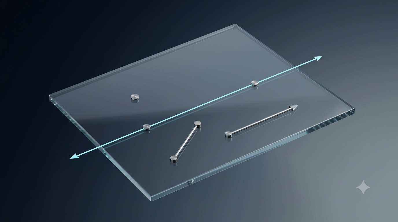 Realistic 3D illustration of points, a straight line, a line segment, a ray, and a geometric plane.