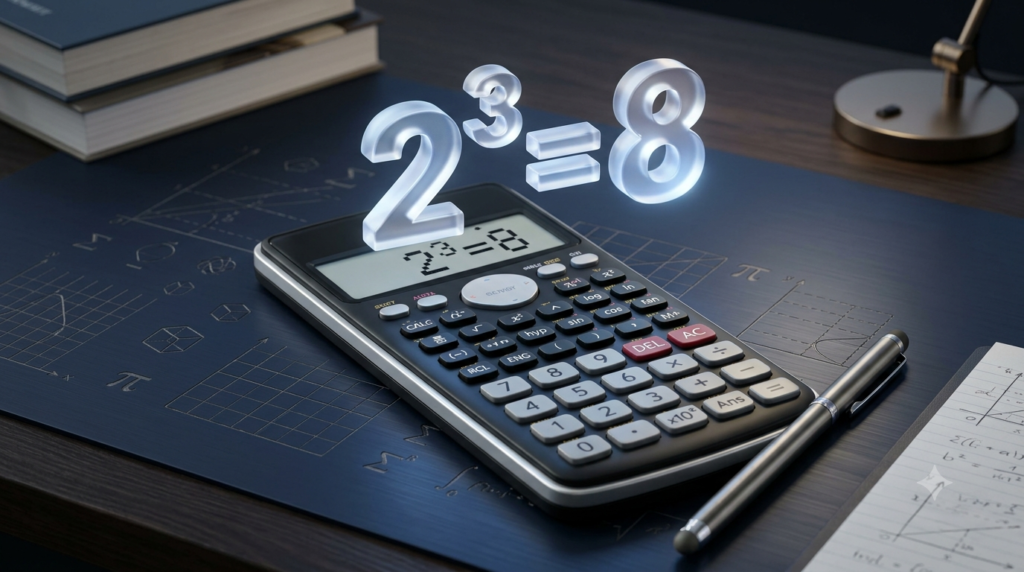 3D calculator illustrating the power of a number and exponent calculation
