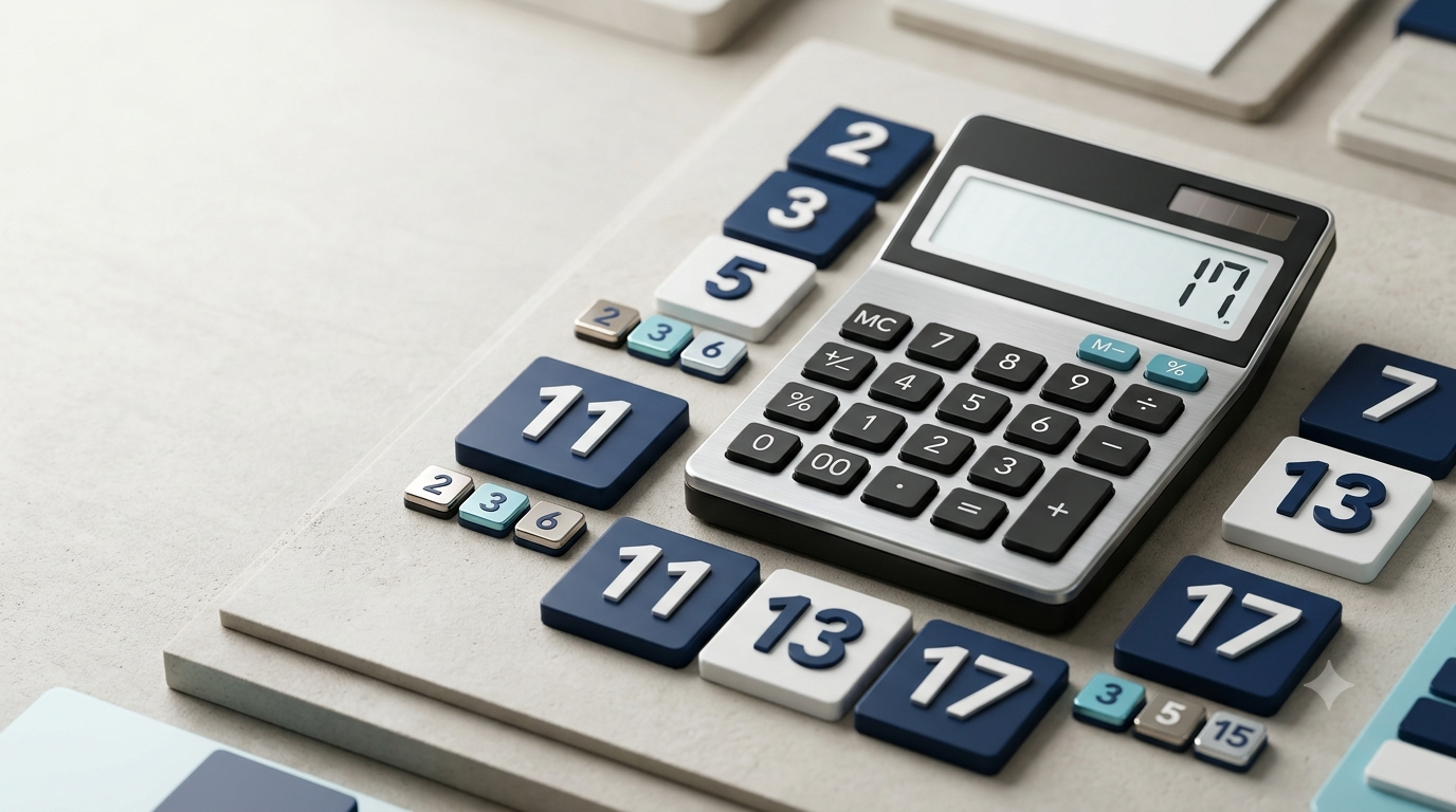 Prime Number Checker with a digital calculator and prime number tiles