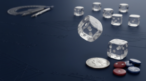 Realistic 3D dice and probability objects illustrating random experiments, outcomes, and events in mathematics.