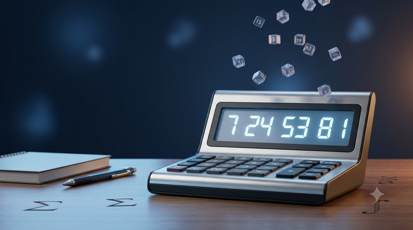 3D illustration of a digital number generator displaying random integers