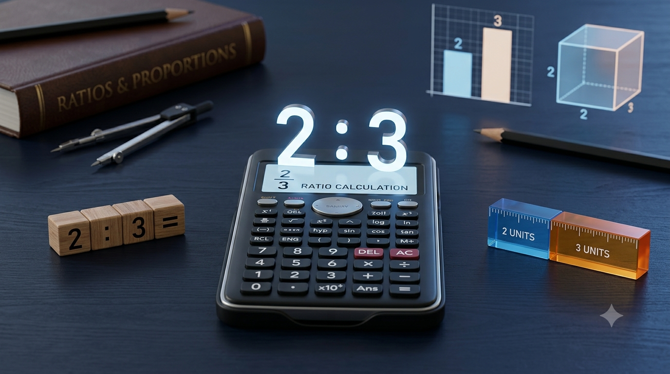 3D ratio calculator showing a mathematical ratio of 2 to 3